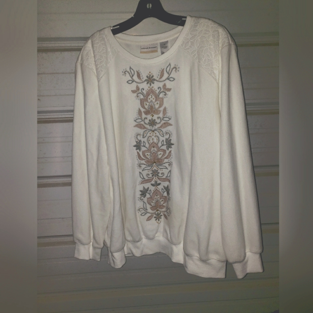3X Plus Size Soft Warm Alfred Dunner sweater top shirt white womens